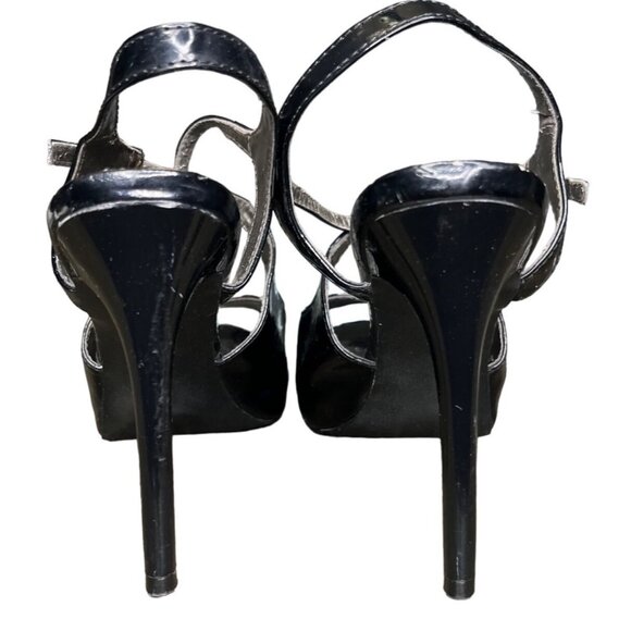 Sexy Wednesday 8M‎ Carlos Black Patent Open-Toe Heels With Ankle Stiletto - Picture 10 of 12